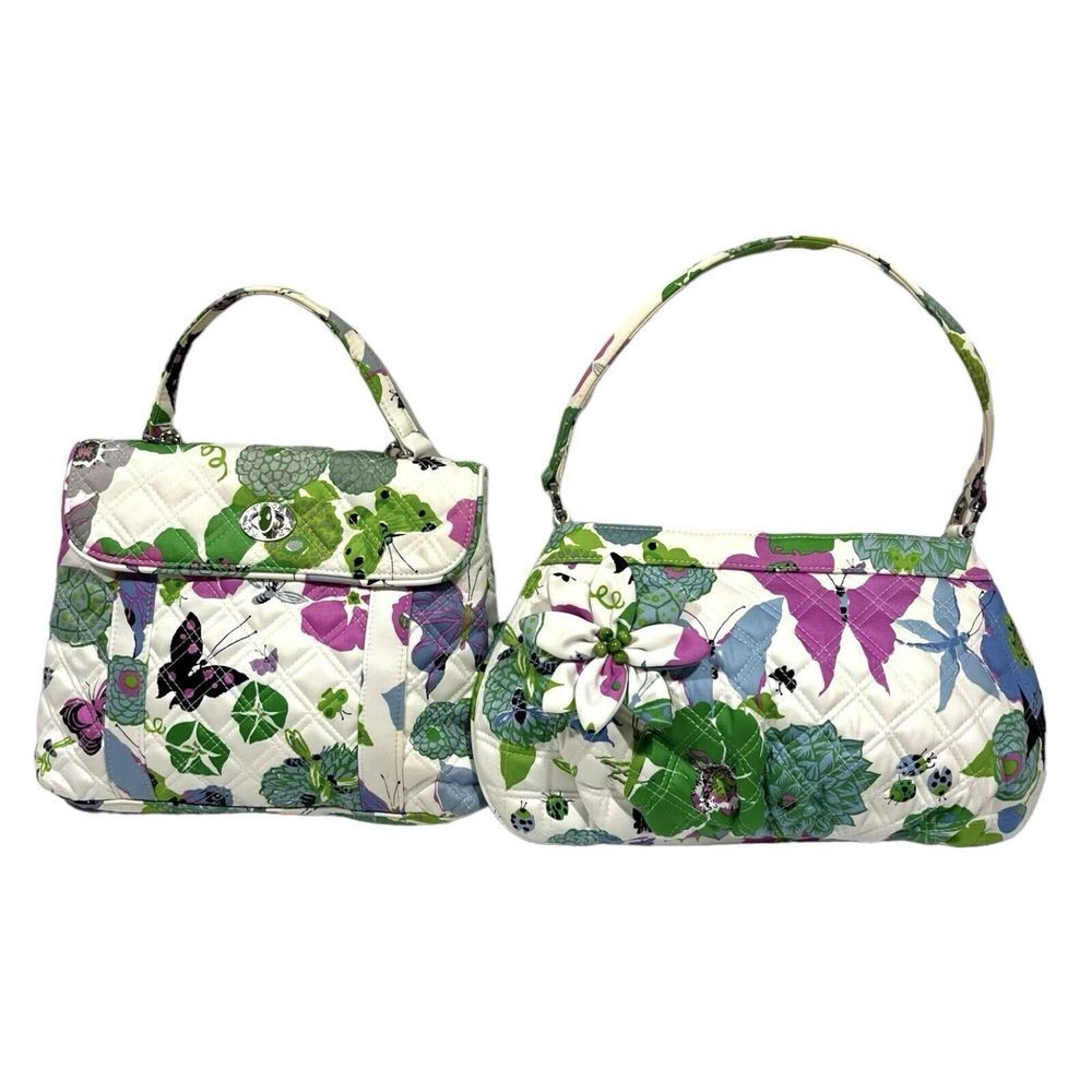 Set Of 2 Vera Bradley SPRING BUTTERFLY Nicole Sateen Hand Bagโ Purse Shoulder